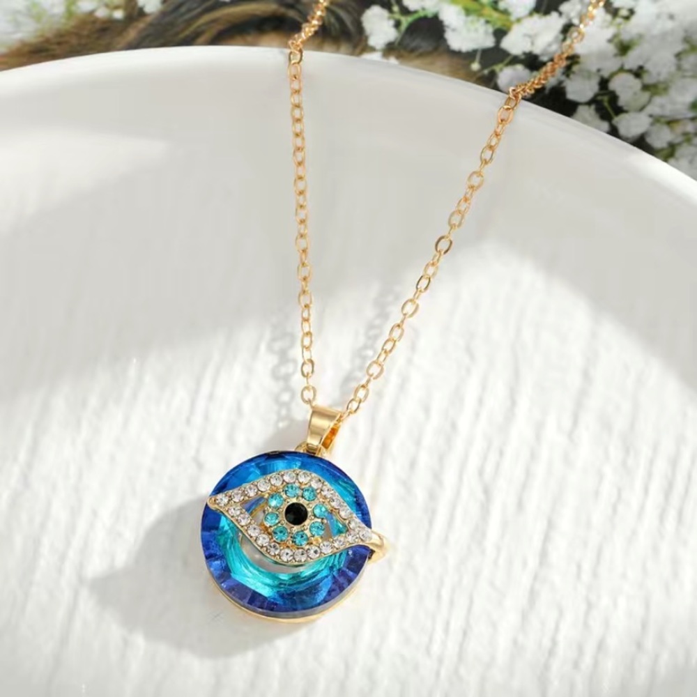 Evil Eye - Blue Topaz & 14k Gold Plated Necklace 18” Chain